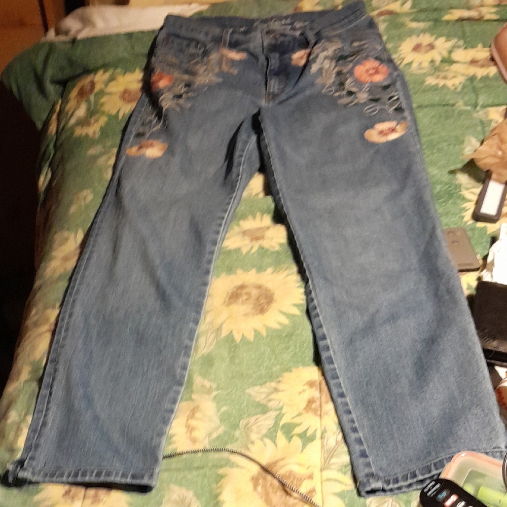 Gloria Vanderbilt All-Around Slimming Effect Embroidered Blue Jeans Size 10